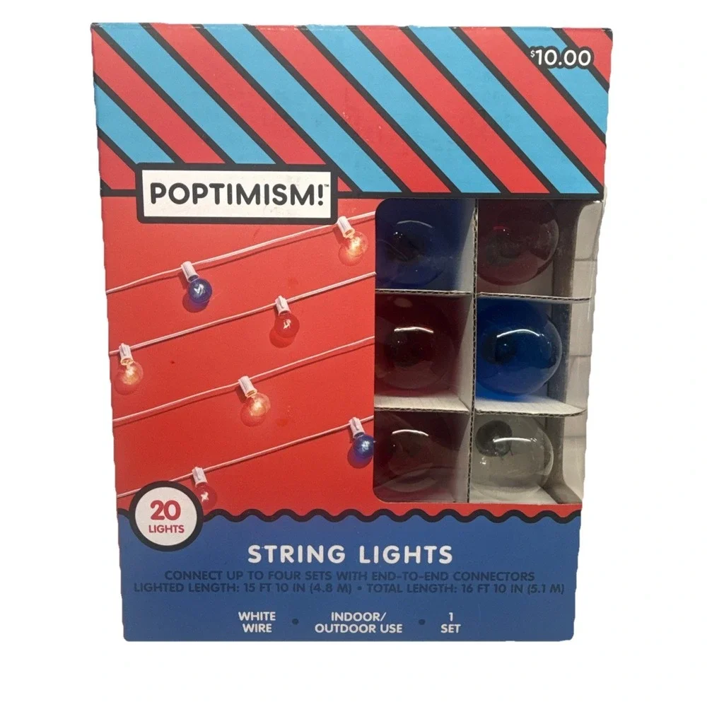 Patriotic Globe String Lights Red White & Blue Indoor/Outdoor 15.8 FT July 4th